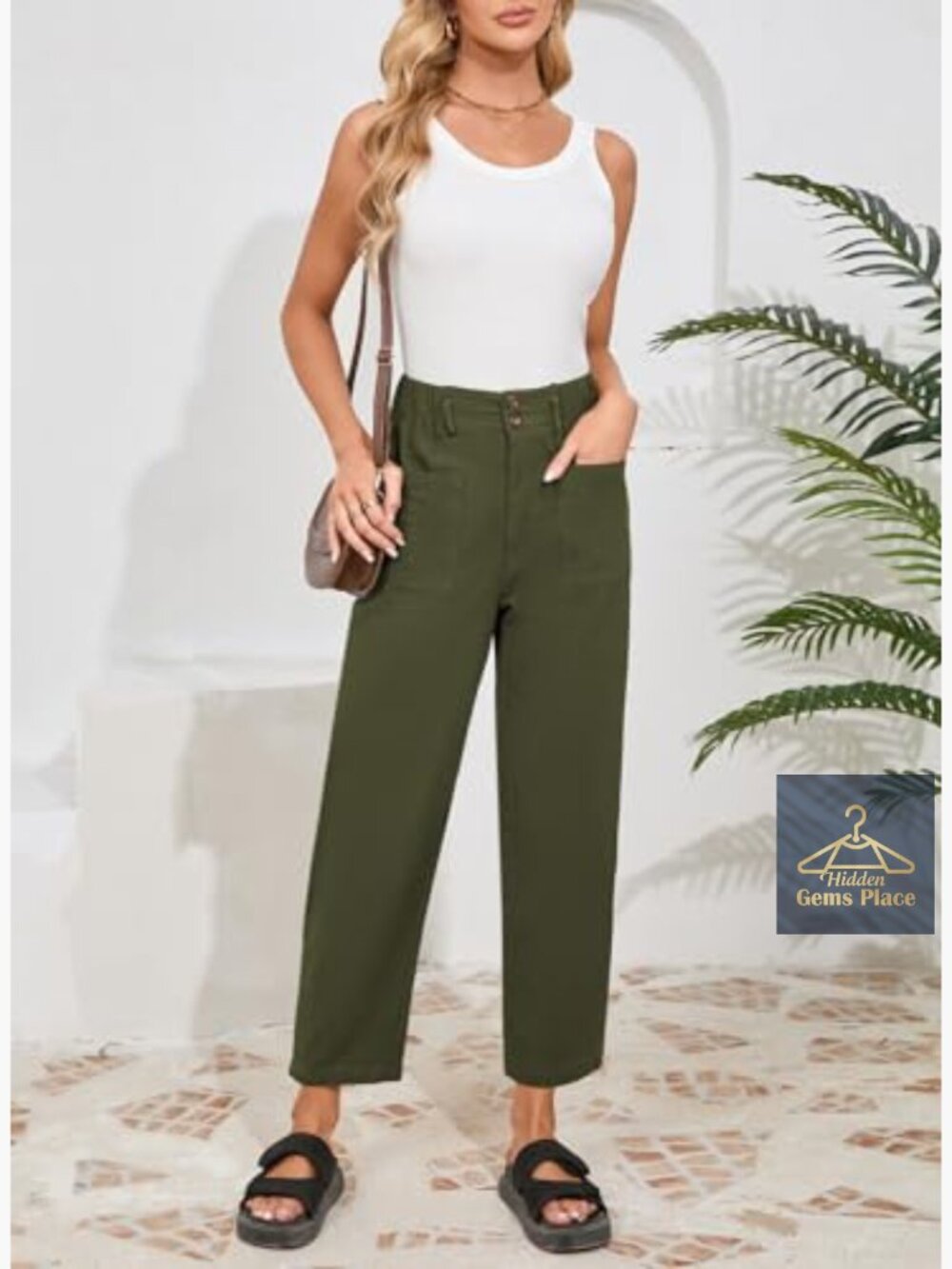 Casual Capri Pants High Waisted Harem with Pockets Summer - Picture 5 of 7